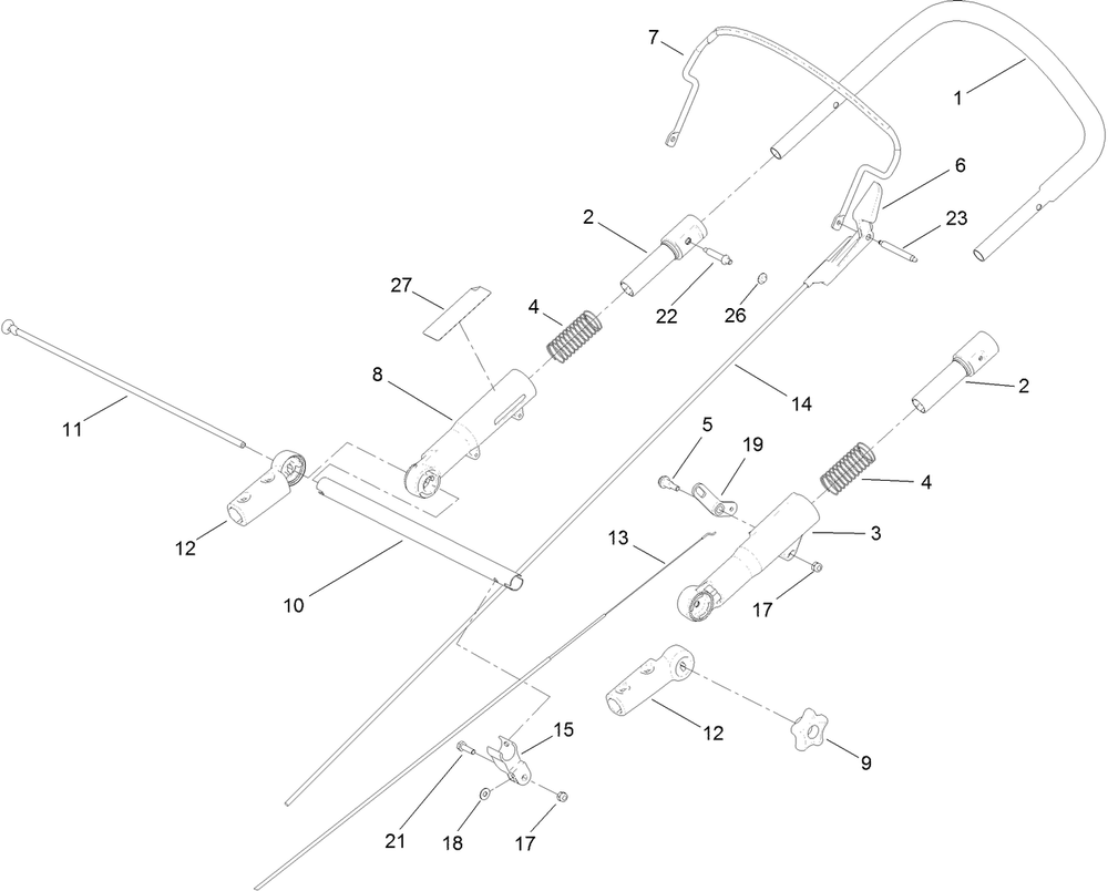 Upper Handle Assembly Diagram and Parts List for 10996 (312000001-312999999)(2012) Lawn Boy Lawn Mower